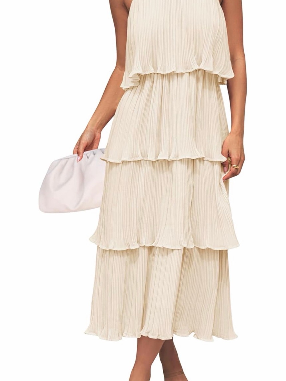 Tiered Pleated Maxi Dress - Cream sz Large